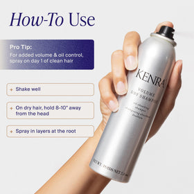 Label close-up on Kenra bottle highlighting product features and usage tips