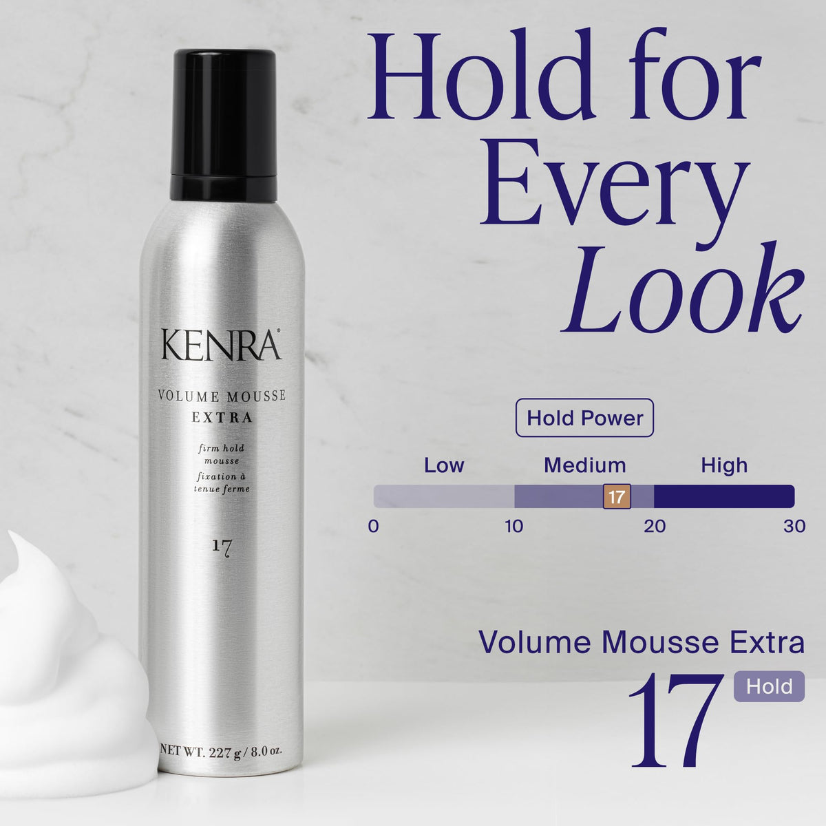 Kenra mousse foam texture on hand, lightweight feel and smooth spread