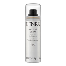 Kenra Volume Spray front packaging showing compact travel can and branding benefit