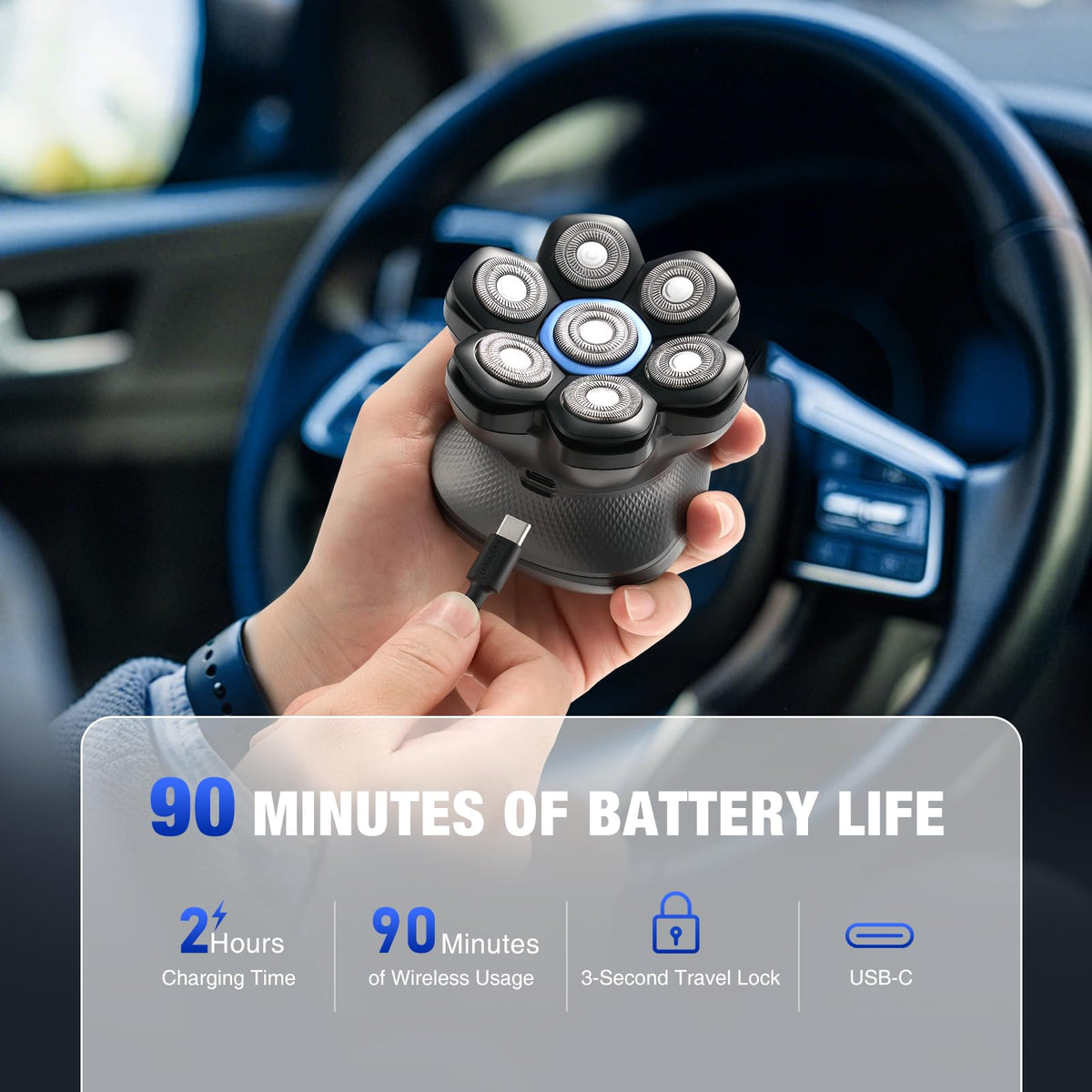 kensen LED display showing battery percentage and travel lock for clear status