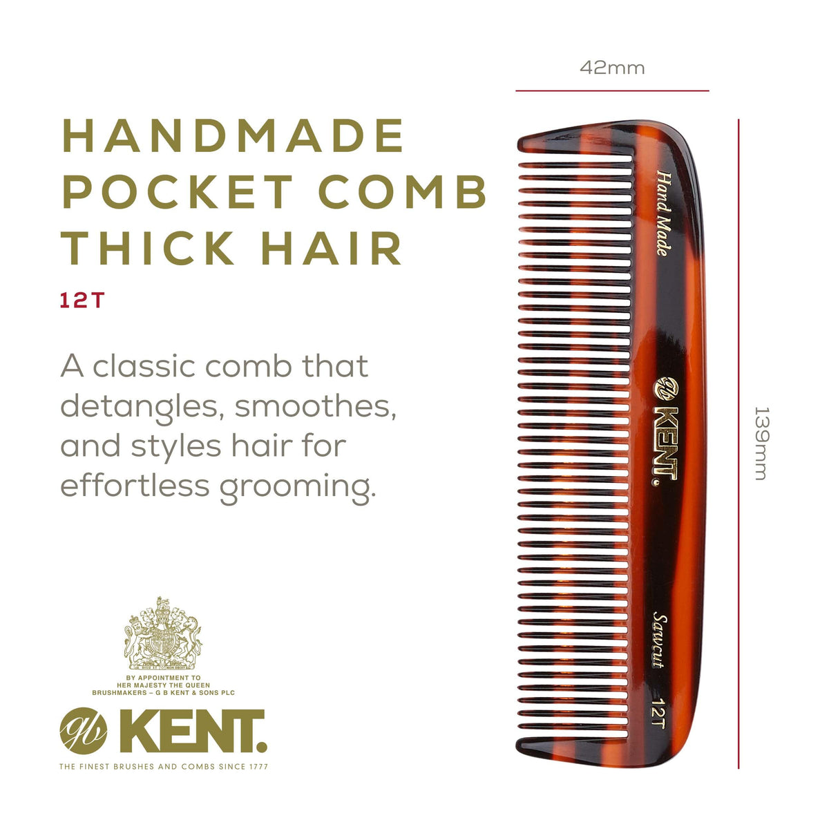 Kent comb close-up of saw-cut teeth for smooth glide and less breakage