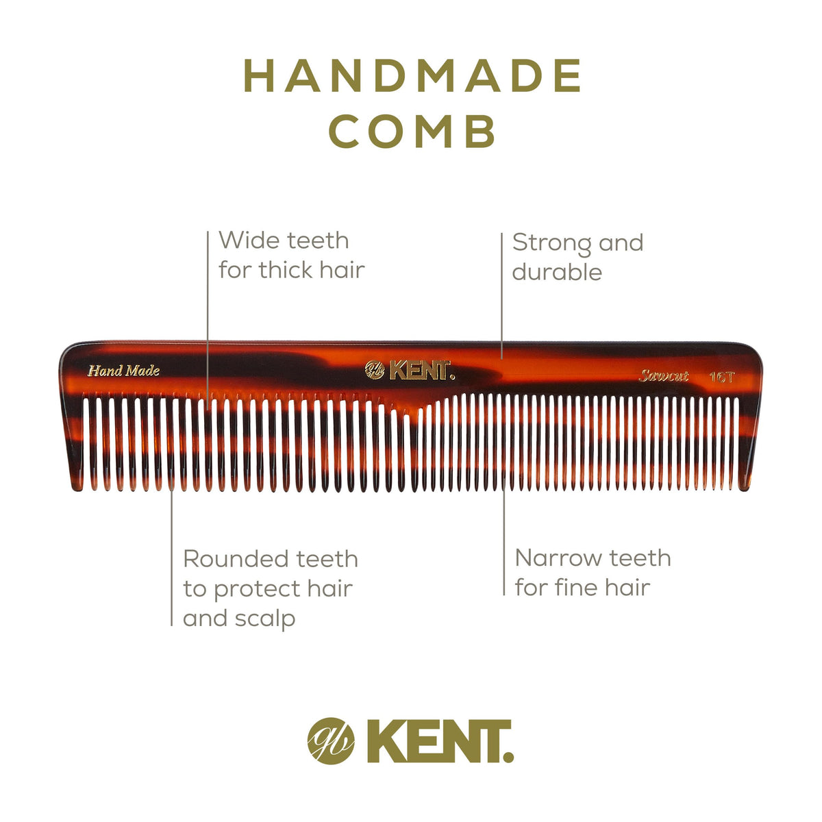 KENT side profile showing comb thickness and durable cellulose acetate