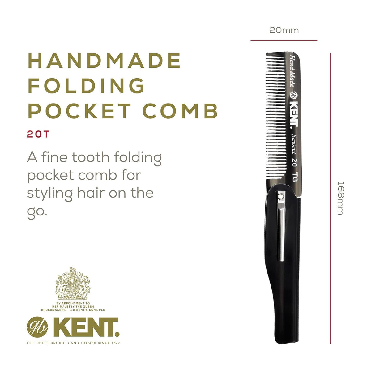 KENT open comb displaying fine teeth for precise styling and detangling