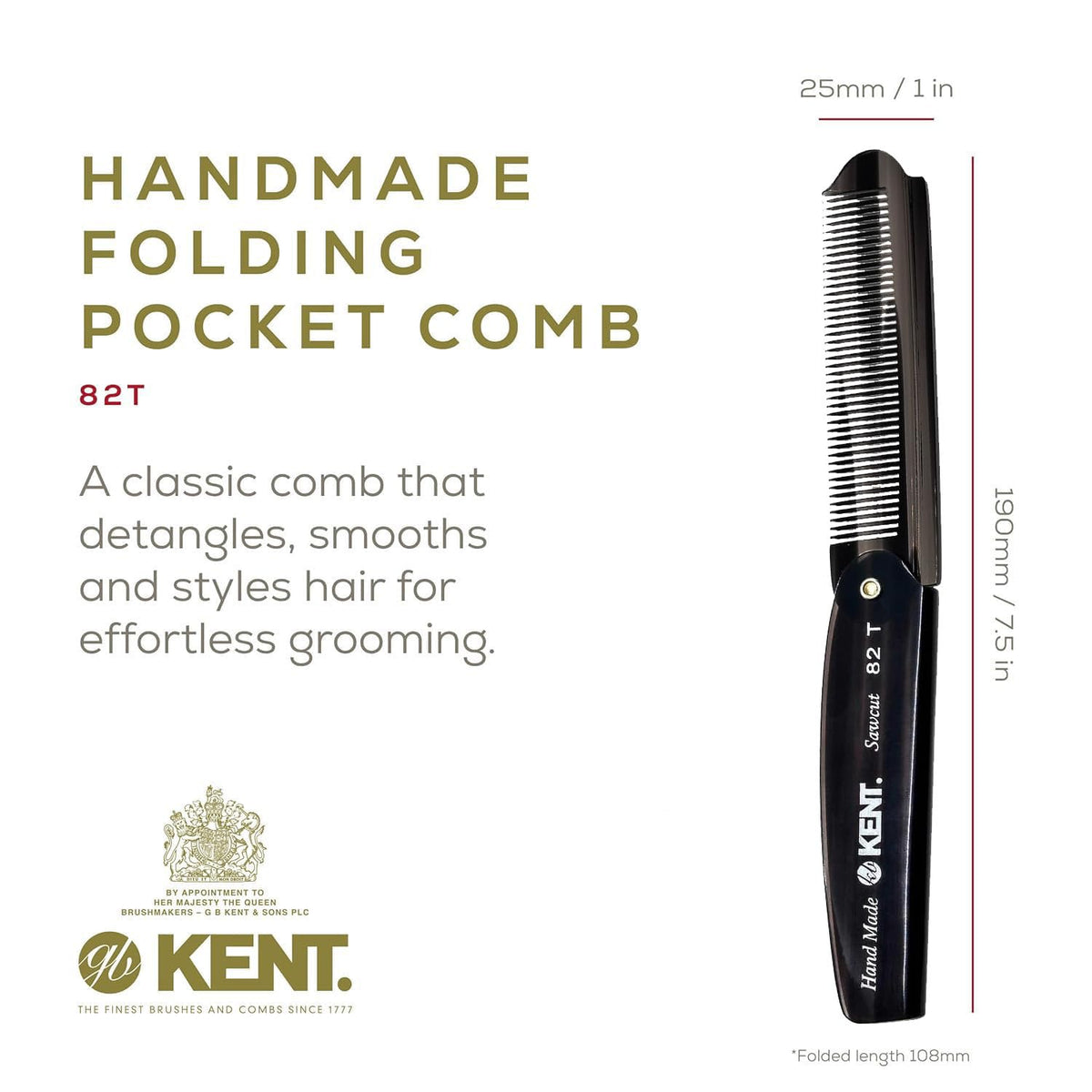 KENT 82T fully open to show 7.87 inch length for comfortable styling and reach