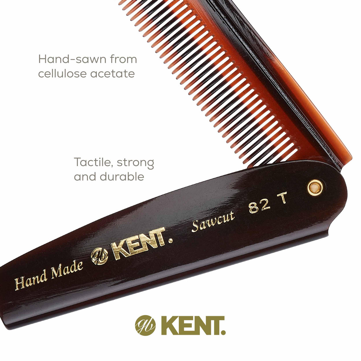KENT 82T polished cellulose acetate texture highlighting low-static benefit