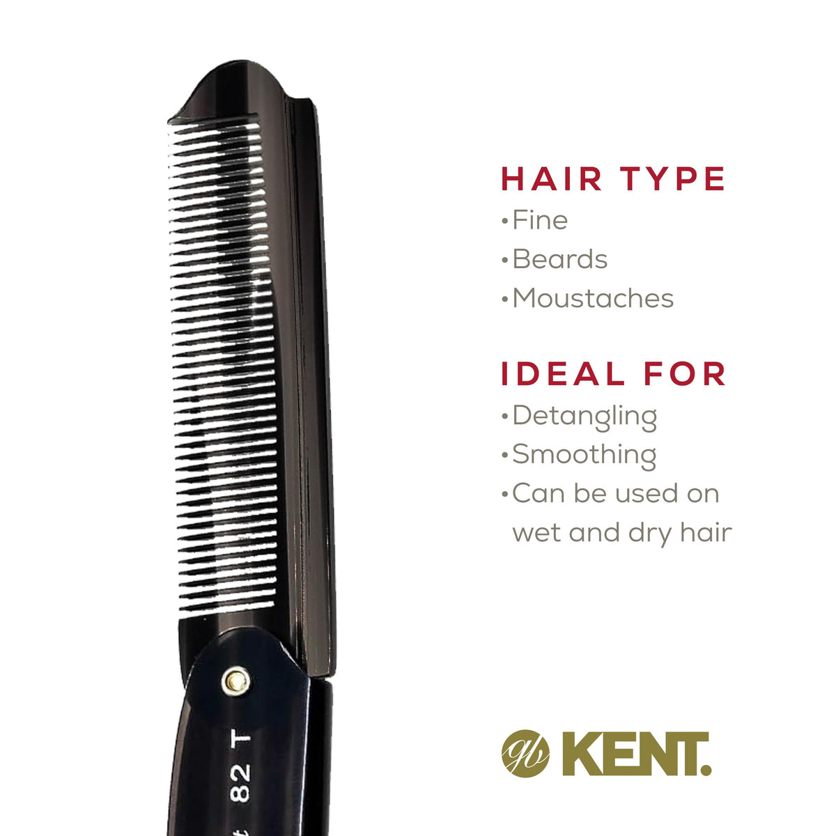 KENT 82T comb smoothing a beard next to balm to show styling compatibility