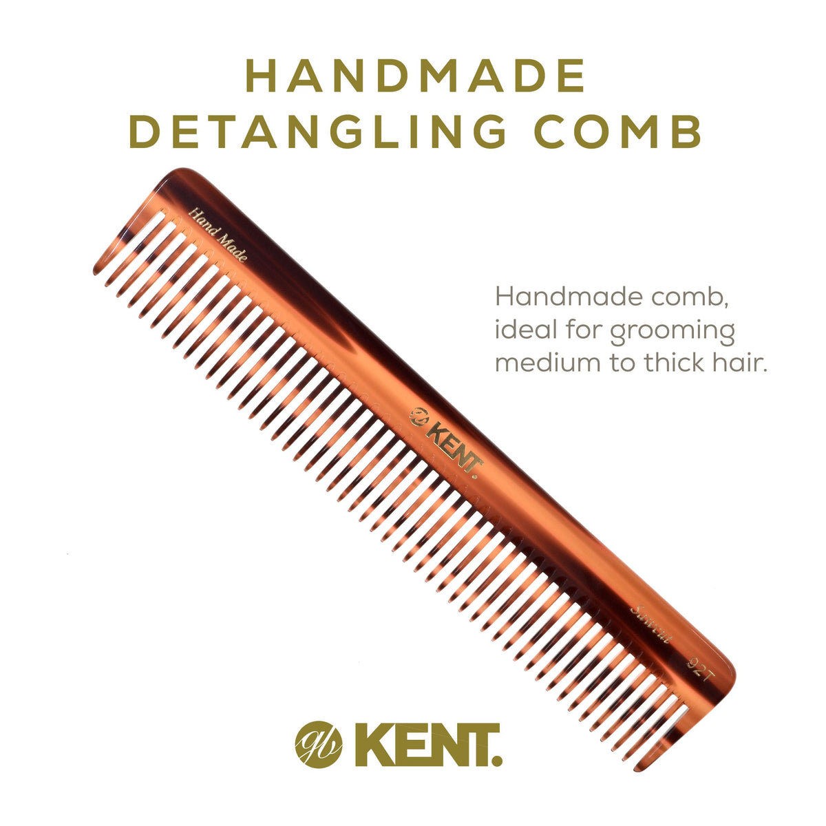 KENT 92T held in hands detangling curly hair demonstrating reduced breakage benefit