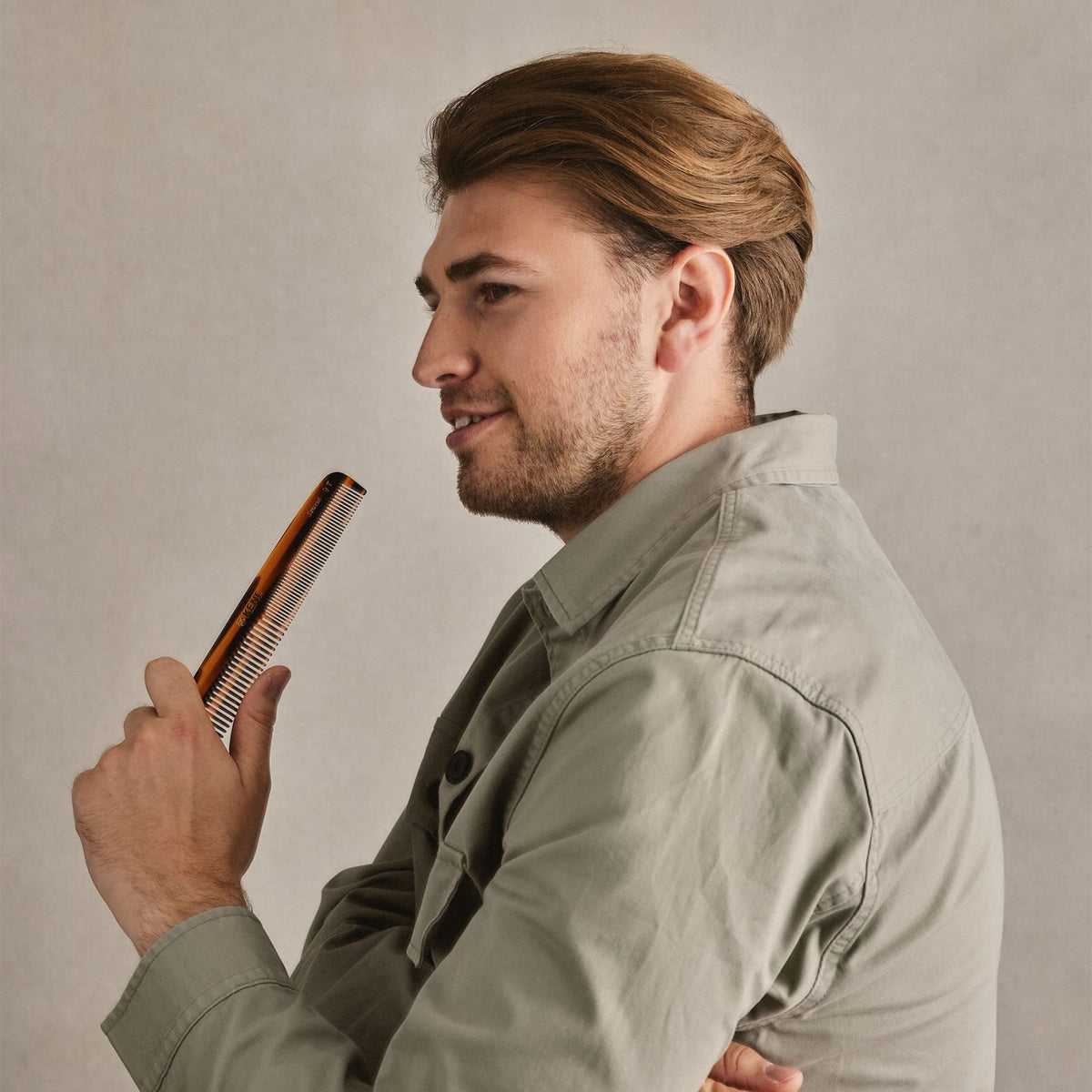 Kent comb styling a beard showing precise shaping and grooming control