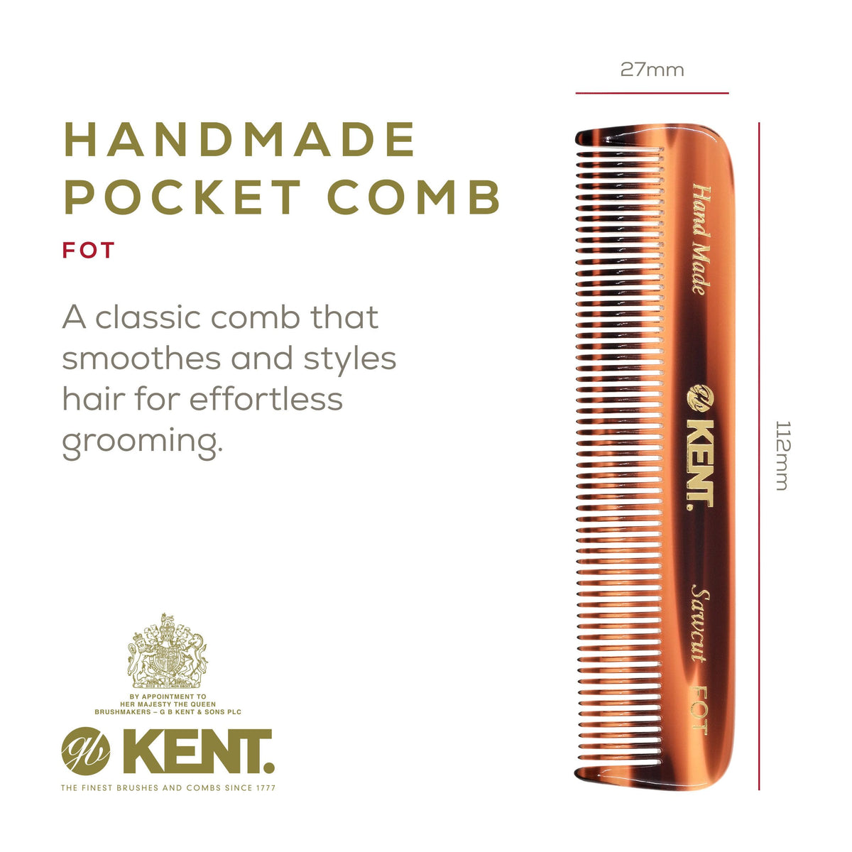 Kent comb closeup of fine saw-cut teeth reducing snags and static