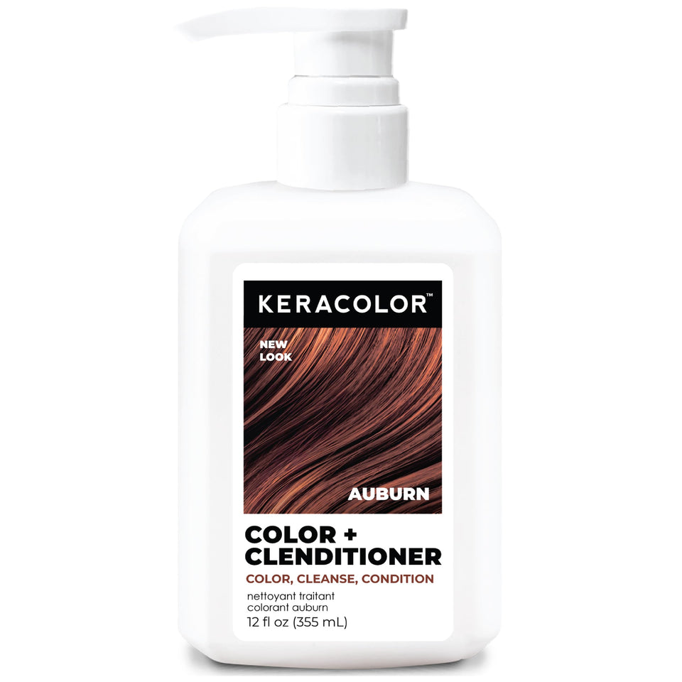 KERACOLOR front bottle showing auburn clenditioner and easy-use benefits