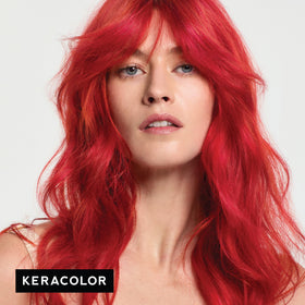 KERACOLOR before and after on light hair showing enhanced red tone