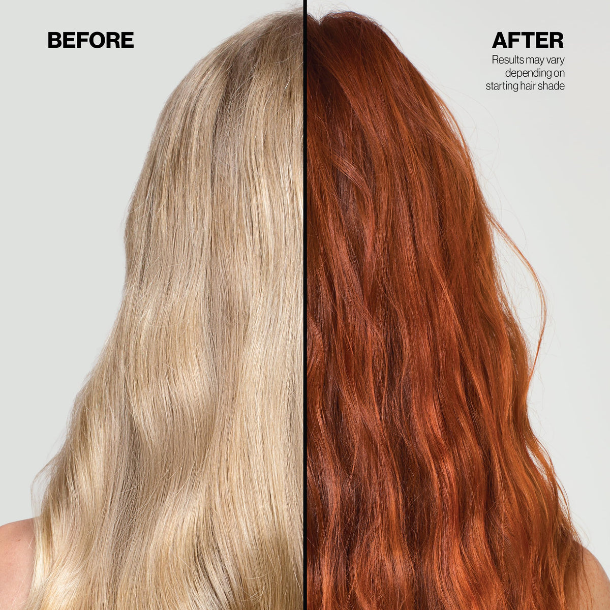 KERACOLOR before and after hair showing copper tone boost and improved shine benefit