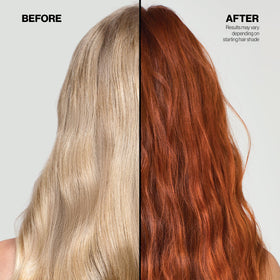 KERACOLOR before and after hair showing copper tone boost and improved shine benefit