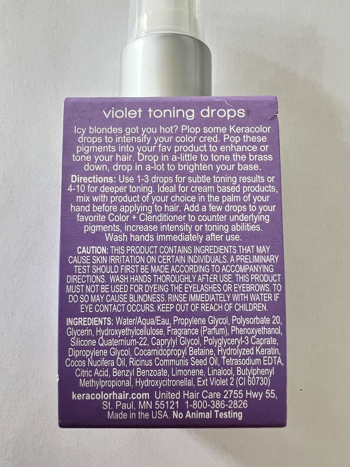 KERACOLOR packaging and label highlighting keratin and oil ingredients
