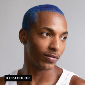 KERACOLOR before and after on light blonde showing vivid blue tone