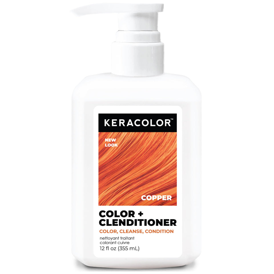 KERACOLOR front bottle of Clenditioner COPPER showing packaging and benefit of easy color