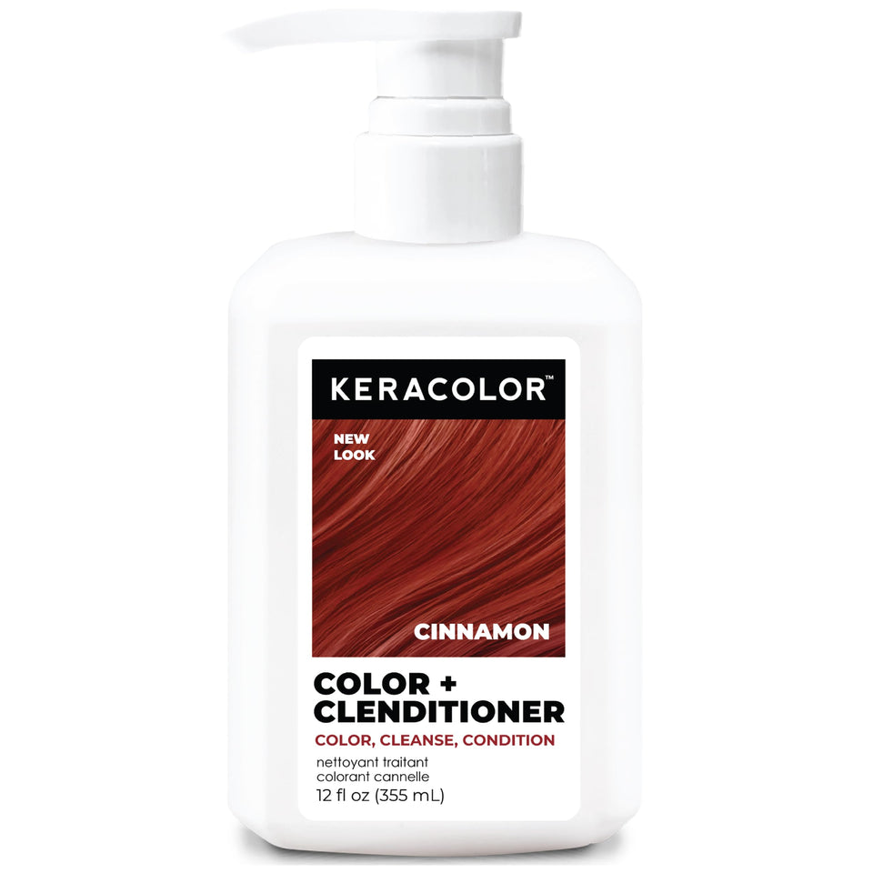 KERACOLOR bottle front view showing cinnamon shade and labeling benefit