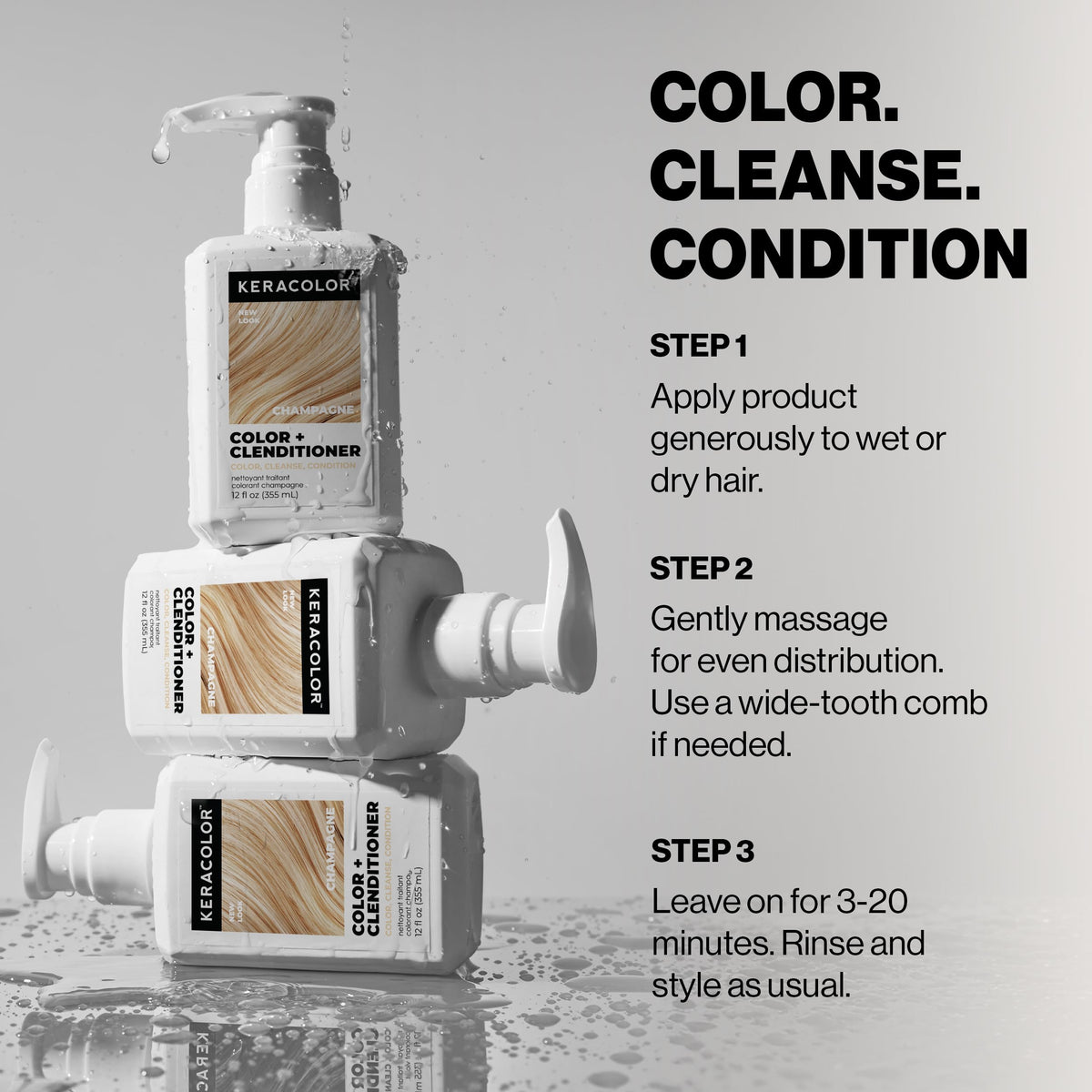 KERACOLOR Clenditioner on bathroom shelf in relaxed lifestyle setting
