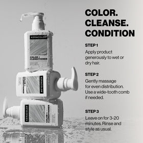 KERACOLOR bottle staged on bathroom shelf suggesting daily routine convenience