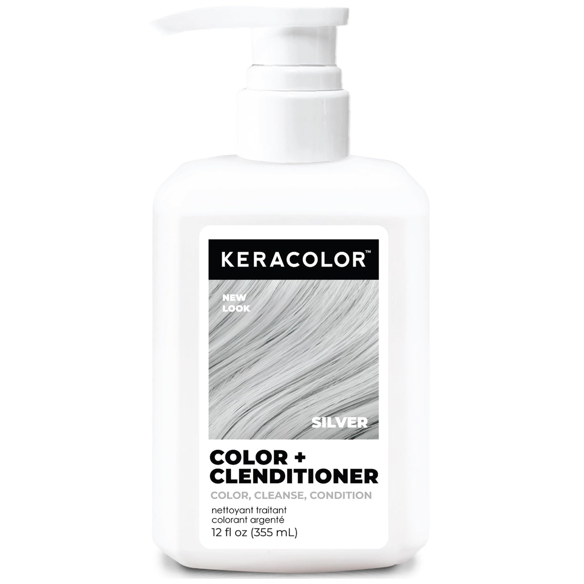 KERACOLOR front packaging of Clenditioner SILVER showing bottle and label benefit of clear product identity
