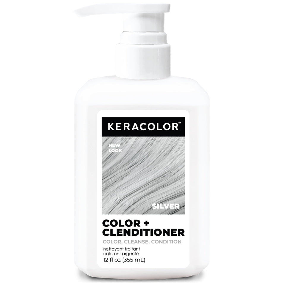 KERACOLOR front packaging of Clenditioner SILVER showing bottle and label benefit of clear product identity