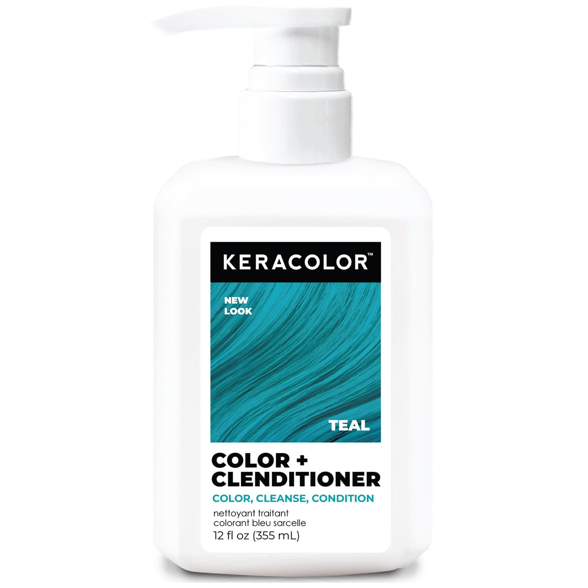 KERACOLOR bottle front view showing teal clenditioner and benefits