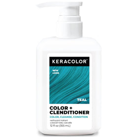 KERACOLOR bottle front view showing teal clenditioner and benefits