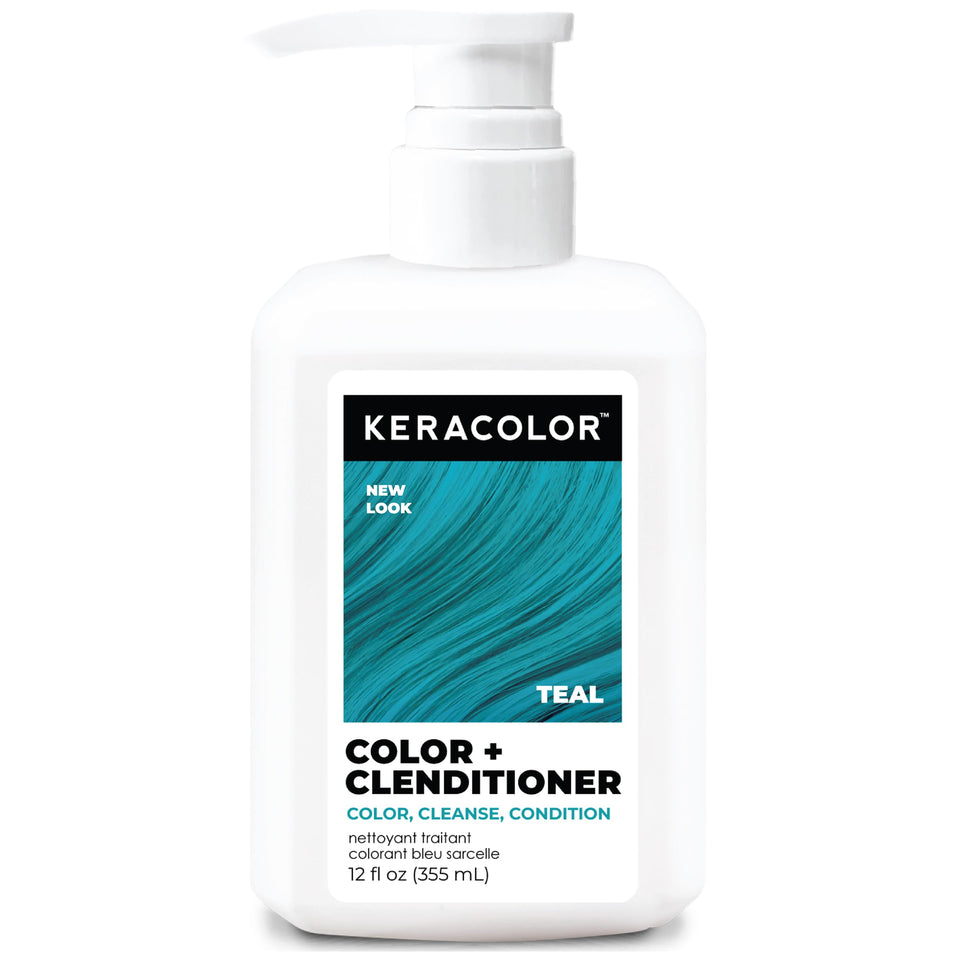 KERACOLOR bottle front view showing teal clenditioner and benefits