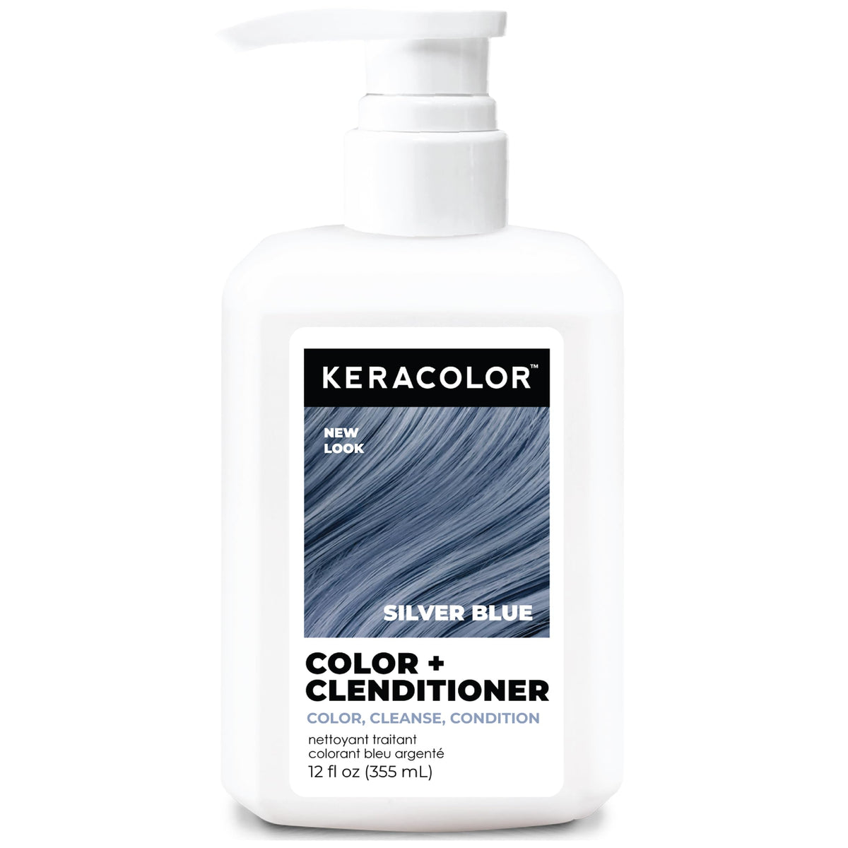 KERACOLOR front packaging showing silver blue shade and 12 fl oz size benefit