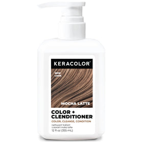 KERACOLOR front packaging showing Mocha Latte bottle and label, clear product identity benefit