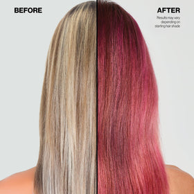 KERACOLOR side-by-side before and after on blonde hair demonstrating tone