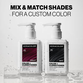 KERACOLOR Merlot ingredients display with oils and keratin highlighting nourishment