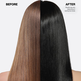 KERACOLOR before and after comparison showing deeper rich black results