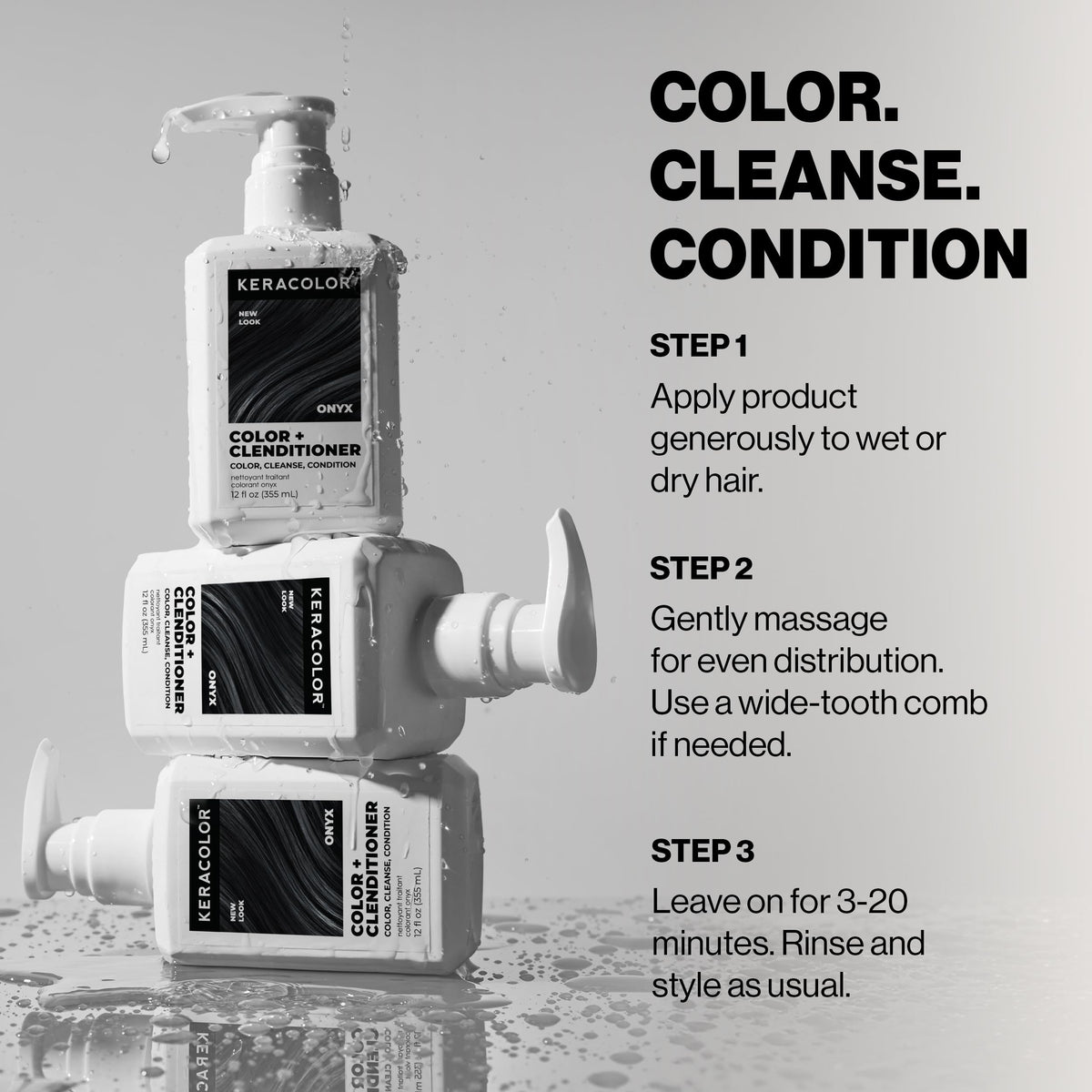 KERACOLOR label close-up highlighting directions and gentle, sulfate-free formula
