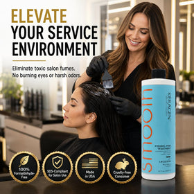 KERAGEN being applied in a salon to smooth frizzy mid-lengths