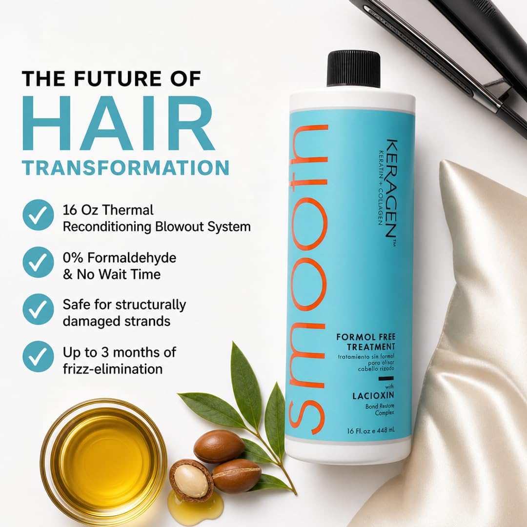 KERAGEN finished straight hair in lifestyle setting illustrating smoothness