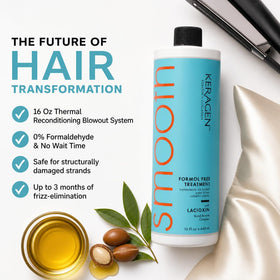 KERAGEN finished straight hair in lifestyle setting illustrating smoothness