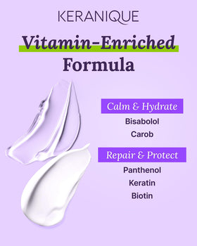 Keranique bottle label close-up highlighting Keratin Amino Complex protection