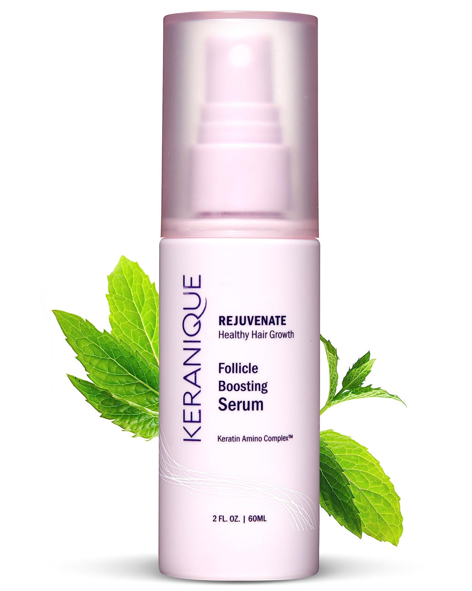 Keranique front packaging showing bottle and product name, conveys professional care