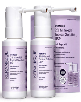 Keranique front packaging spray showing product and benefit of targeted application