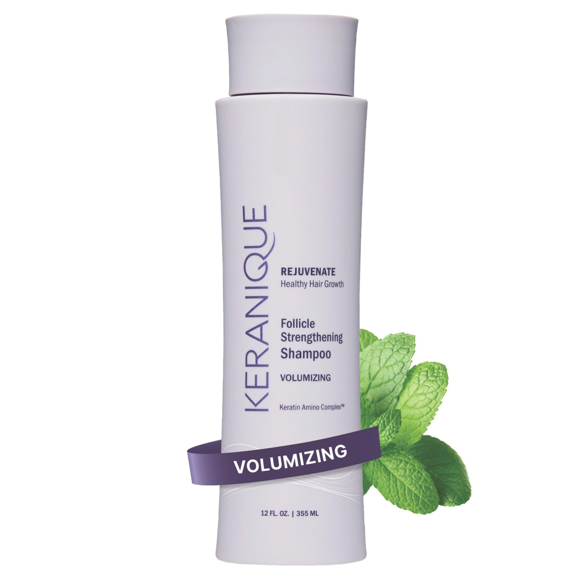 Keranique shampoo front packaging showing brand and volumizing benefit
