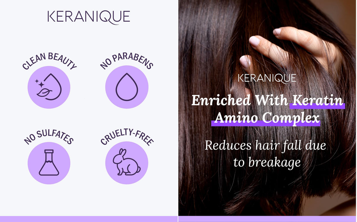 Keranique bottle label closeup showing keratin complex and ingredient clarity