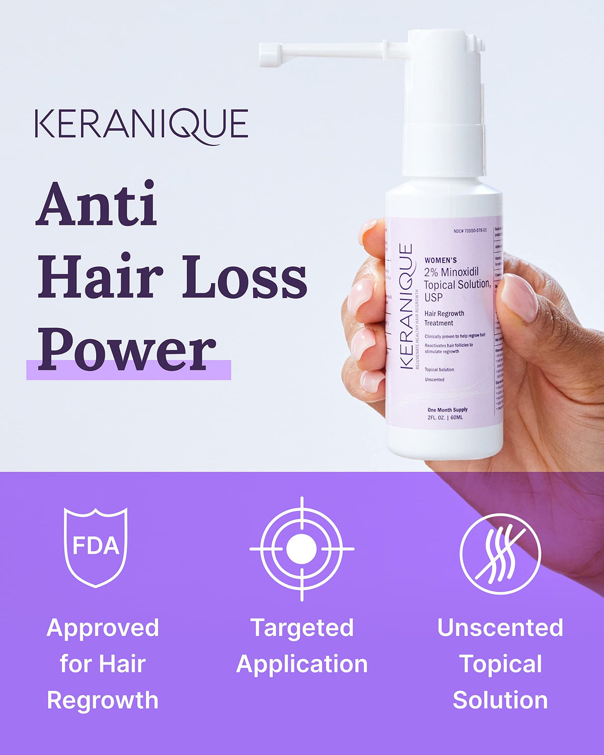 Keranique precision sprayer nozzle close-up for accurate, low-waste application