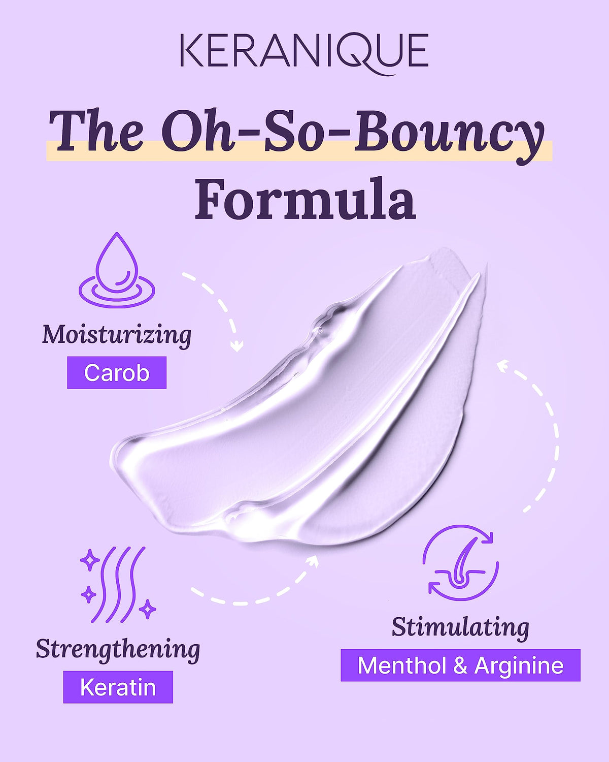 Keranique shampoo creamy texture demonstrating lightweight smoothing