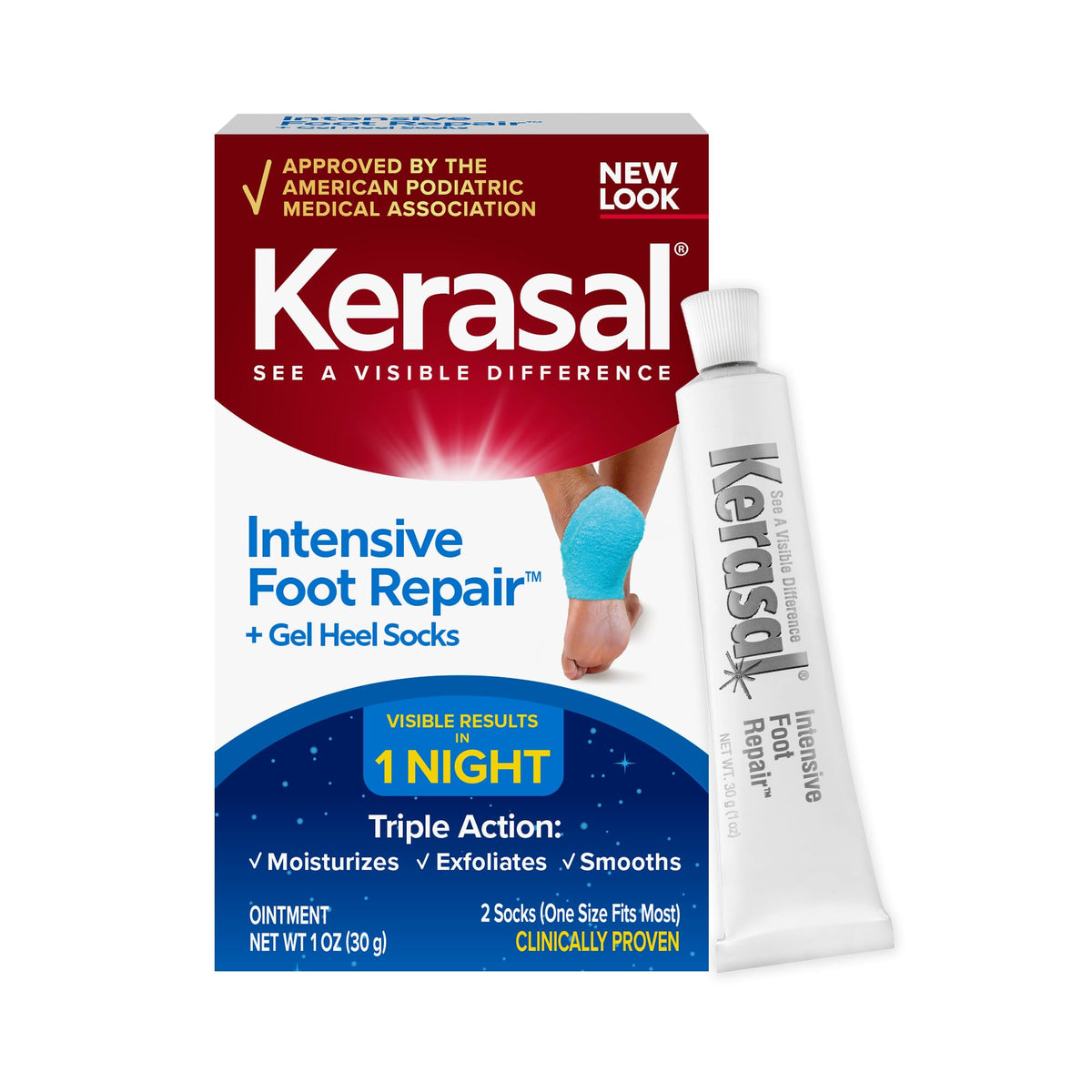Kerasal front packaging showing ointment and socks for visible heel repair
