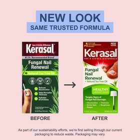 Kerasal label ingredient list close-up showing tea tree oil and actives