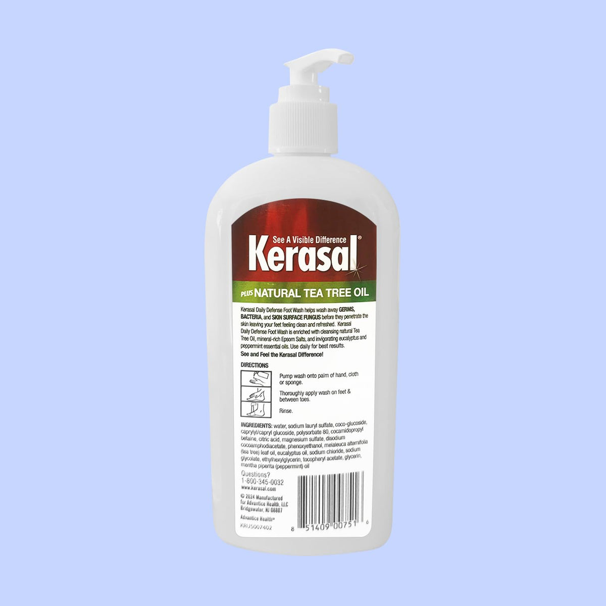 Kerasal bottle on bathroom shelf in lifestyle setting promoting daily foot care habit benefit