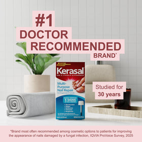 Kerasal bottle next to a coin to show 0.43 fl oz scale and portability benefit