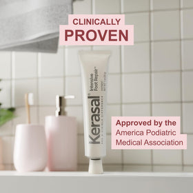 Kerasal tube held in hand to show 1 ounce practical travel size benefit