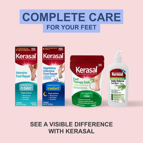 Kerasal jar in a spa setting suggesting relaxing foot-care ritual